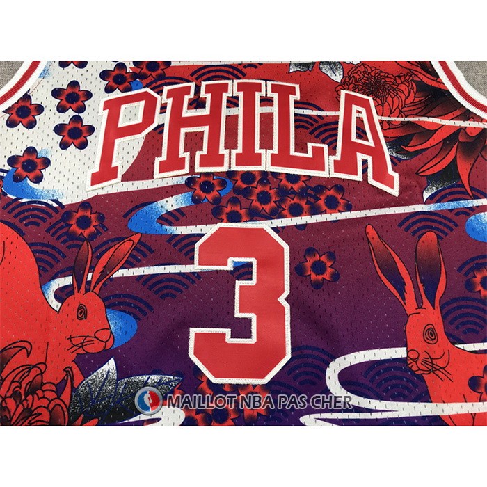 Maillot Philadelphia 76ers Allen Iverson NO 3 Mitchell & Ness Lunar New Year Rouge